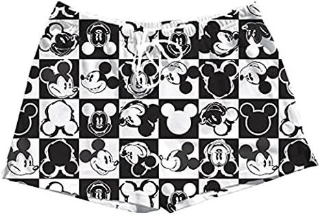 Vista 2 de Disney Classic Mickey Mouse Junior Girls Pajama Boxer Shorts - Checker Print Black White