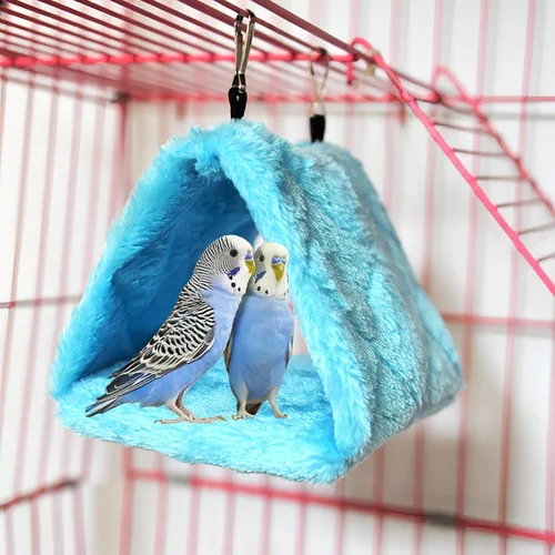 Vista 3 de Paquete de 2 hamacas colgantes para cama de nido de pájaros, cama para dormir, cueva colgante de felpa, cabaña feliz para mascotas, loro, periquito