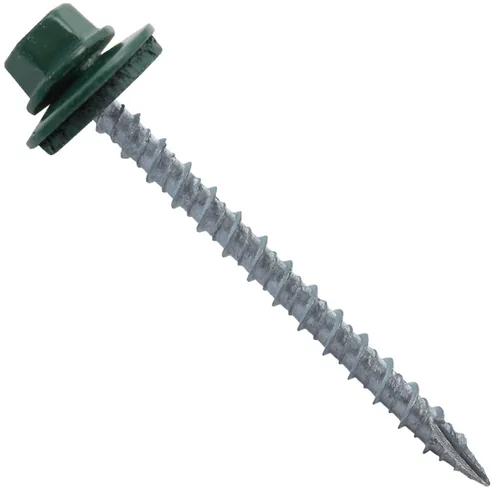 Vista 24 de 10 tornillos para techos de metal gris ABC de 2-1/2 pulgadas, cabezal de arandela hexagonal, arranque automático/roscado, arandela EPDM. 1 bolsa