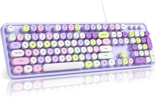 Vista 11 de MOFII Computer Keyboard Wired,Round Key Retro Typewriter Keyboard Full Size USB Plug and Play, for Laptop, PC, Desktop, Windows