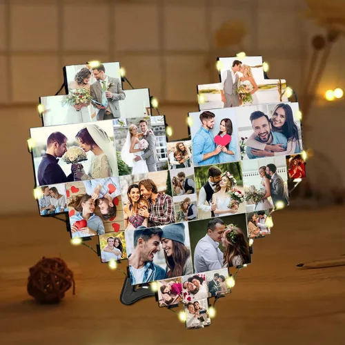 Vista 8 de Alice - Lámpara de fotos personalizada con forma de corazón grabada con 15 fotos para el día de la madre, regalo para la nueva mamá o madre