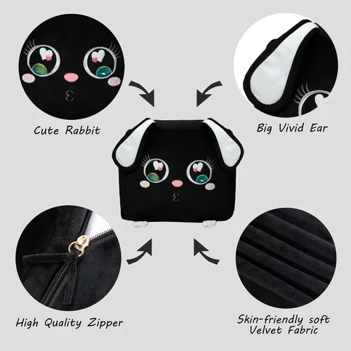 Vista 2 de Sillas de puf de conejo negro para organizador de habitación de niños, ideas de almacenamiento de animales de peluche, muebles de sala