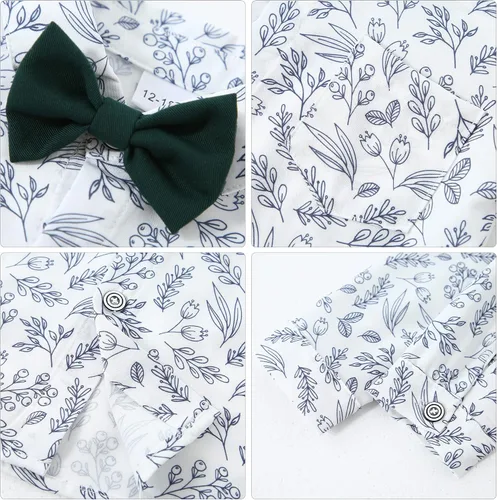 Vista 2 de YALLET Ropa de Traje para Bebé Niño Caballero Conjuntos de Boda, Camisa de Vestir Formal + Pajarita + Chaleco + Boutonniere + Pantalones con Tirantes