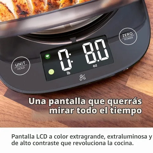 Vista 6 de Greater Goods - Báscula digital para alimentos con cuenco, capacidad de 11 lb a 5 kg, gramos y onzas, función de tara, 4 unidades para hornear