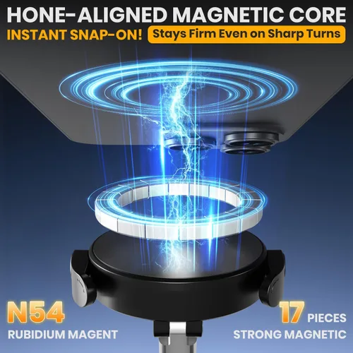 Vista 3 de Soporte magnético de vacío ajustable de 360° para teléfono, soporte magnético de succión al vacío con abrazadera, soporte de teléfono plegable