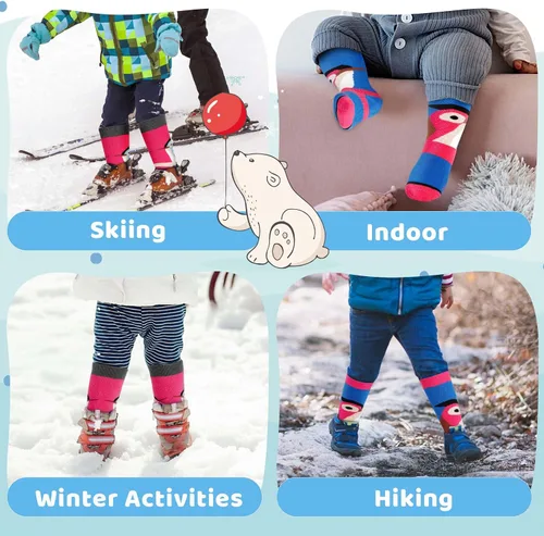 Vista 6 de Calcetines de esquí de lana merino para niños 2 pares, calcetines térmicos cálidos hasta la rodilla de invierno para snowboard y patinaje para niños