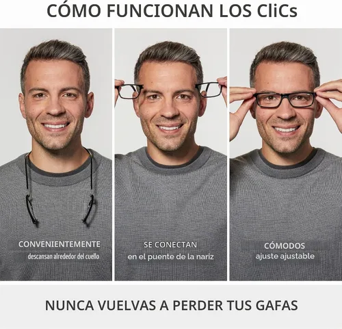 Vista 2 de Clic Gafas de lectura magnéticas para hombres o mujeres, lectores de computadora, originales largos Negro