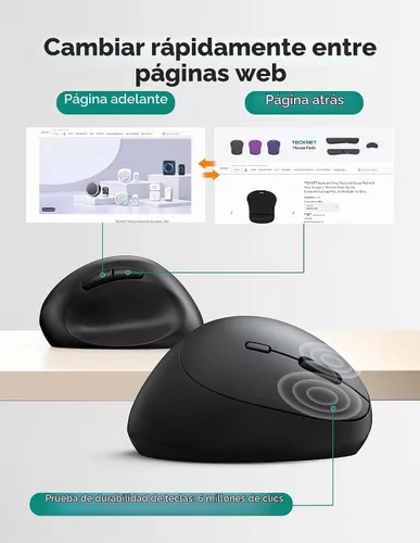 Vista 6 de TECKNET Ratón Ergonómico, 4800 DPI 5 Niveles de DPI Ajustables, Ratón Vertical Inalámbrico, 6 Botones, Ratón Silencioso de 2.4G para Laptop, PC