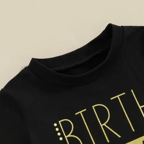 Vista 4 de Conjunto de traje de cumpleaños para bebé niño, camiseta de manga corta y pantalones largos, ropa de verano