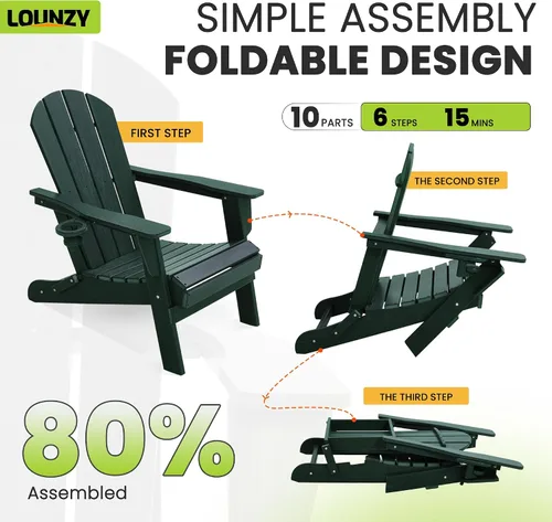 Vista 4 de LOUNZY Juego de 8 sillas plegables Adirondack, color verde