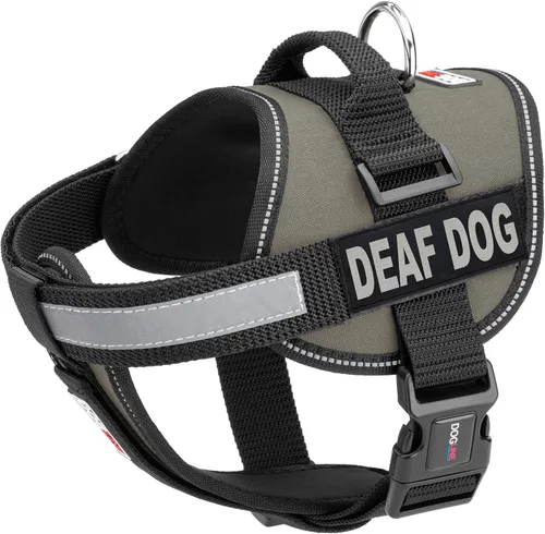 Vista 25 de Dogline Unimax - Arnés para perro con parches para perros sordos reflectantes sin tirones, correas ajustables, neopreno transpirable para médicos