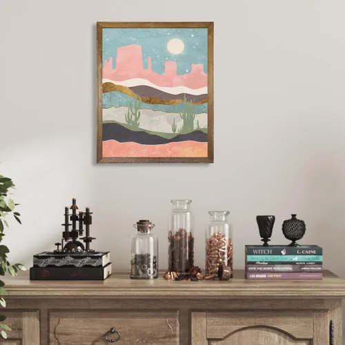 Vista 4 de Arte de pared del desierto del suroeste, impresiones de póster de color rosa pastel y verde azulado, decoración moderna de pared de montaña bohemia
