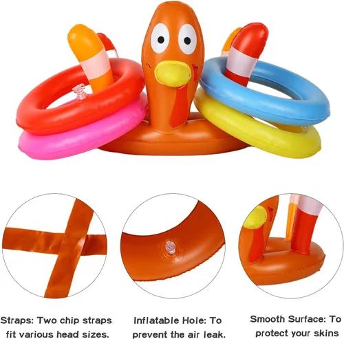 Vista 3 de MorTime Paquete de 3 sombreros inflables de pavo para Acción de Gracias, juego de lanzamiento de anillos, juego de fiesta para suministros