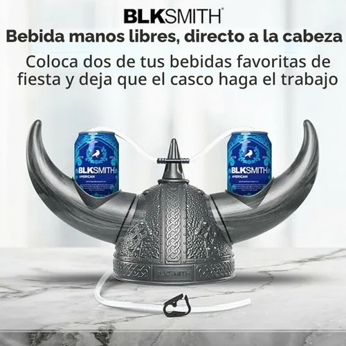 Vista 2 de BLKSMITH Casco para beber, sombrero vikingo con pajitas con capacidad para 2 latas, ajustable para adaptarse a cabezas de 16 a 24 pulgadas, regalos