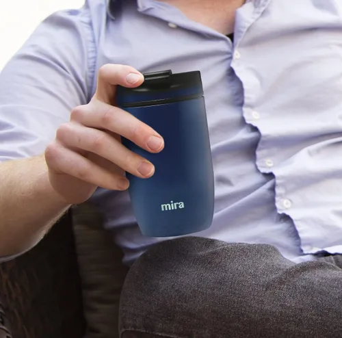 Vista 3 de MIRA Taza de café de viaje de 12 onzas - Vaso aislante de acero inoxidable con tapa de rosca - Azul almirante Azul (Admiral Blue)