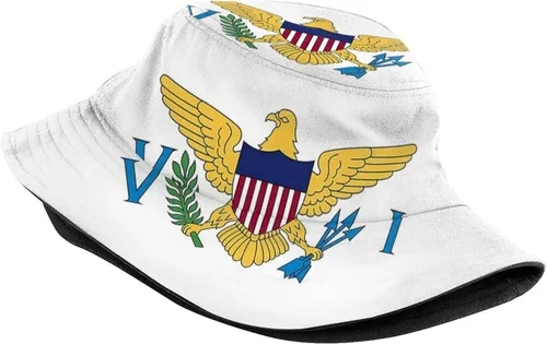 Vista 2 de Lindos sombreros de pescador de bandera de las Islas Vírgenes, gorra de sol plegable para exteriores, gorra Boonie unisex para mujeres y hombres