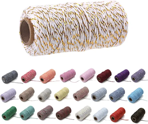 Vista 23 de 1 rollo de cuerda de algodón colorida de 0.0787 in de 109 yardas, cuerda para panaderos, manualidades DIY, envoltura de regalos, Navidad, boda #02