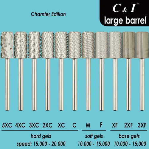 Vista 6 de C & I Broca de uñas de barril grande, edición chaflán, archivo electrónico profesional para máquina de lima de uñas, diseñada para quitar geles