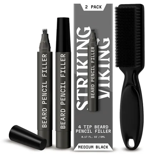 Vista 13 de Striking Viking Lápiz de barba – marrón oscuro, paquete de 2 – Tinte temporal para barba – Impermeable a prueba de sudor de larga duración