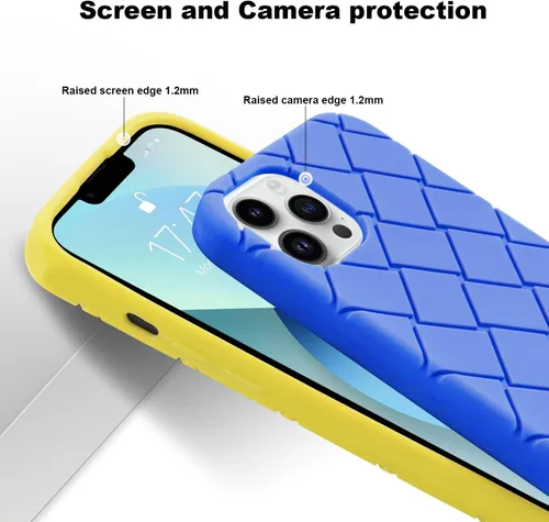 Vista 2 de bicol Funda para iPhone 13 Pro Max con bonito diseño de celosía de rejilla, protector de pantalla de cristal, ajuste delgado, suave, a prueba
