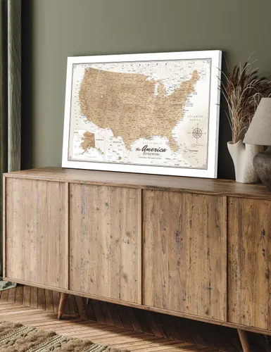 Vista 3 de IPIC - Lienzo con mapas de EE. UU. para decoración de pared, mapa con pin de empuje para marcar viajes, mapa de viaje impreso de EE. UU.