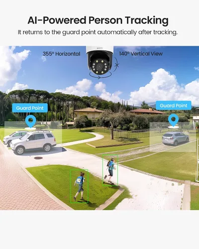 Vista 3 de ZOSI C298 - Cámara de seguridad WiFi enchufable PT de 4MP con doble lente (2MP+2MP) para exteriores, cámara panorámica de 360 grados, detección