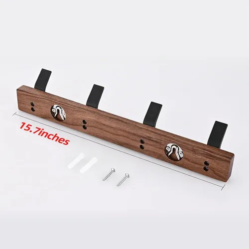 Vista 2 de Perchero de Pared - 15.7 Pulgadas Perchero de Ganchos de Madera de Nogal Montaje en Pared con 4 Ganchos de Aluminio Negro Ganchos de Abrigo