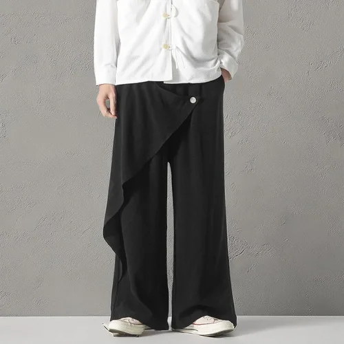 Vista 8 de PRIJOUHE Pantalones casuales de lino para hombre, pantalones holgados ligeros y elásticos con cordón en la cintura
