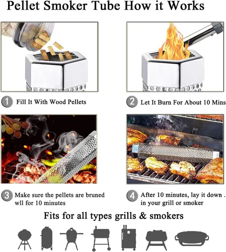 Vista 3 de Tubo de humo para ahumador de pellets de 12 pulgadas, tubo de ahumador de 5 horas de humo en caliente/frío, tubo de fumar, para añadir sabor ahumado
