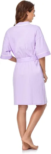 Vista 138 de COLORFULLEAF Bata de baño de manga corta para mujer, 100% algodón, longitud hasta la rodilla, con bolsillos