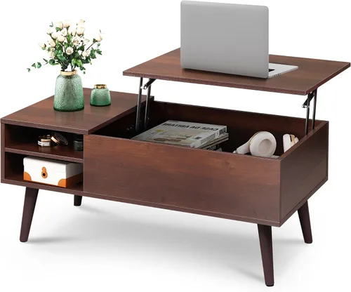 Vista 15 de WLIVE Mesa de centro con tapa elevable para sala de estar, mesa de centro pequeña con almacenamiento, estante ajustable y compartimento