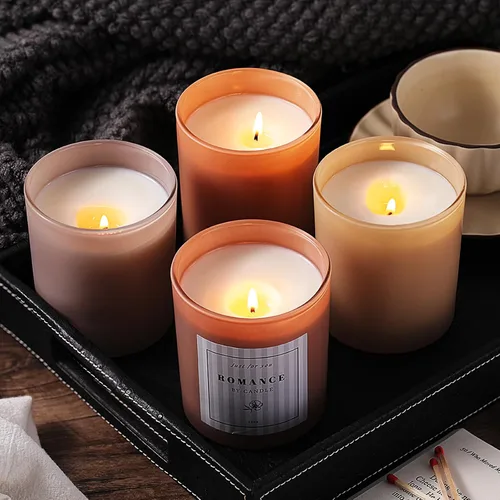 Vista 3 de REISEN 12 tarros de vela de ámbar surtidos para hacer velas, tarros de vela vacíos de 10 onzas con tapas y etiquetas de bambú, tarros de vidrio
