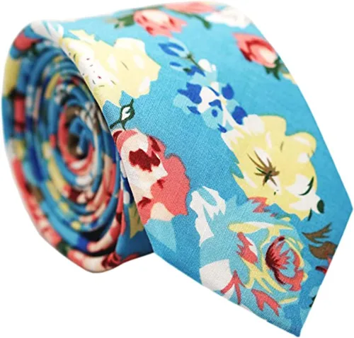 Vista 24 de Corbata de algodón floral para hombre, corbata delgada impresa de 2.56'' 01-Bean Pasta Rosa