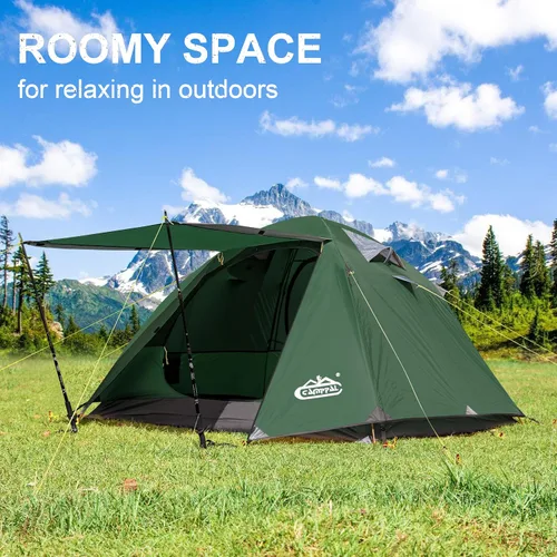Vista 2 de Carpa de mochilero Camppal de 2-3 personas con puerta doble y 2 vestíbulos, impermeable, a prueba de viento, ligera, fácil de montar, para 3