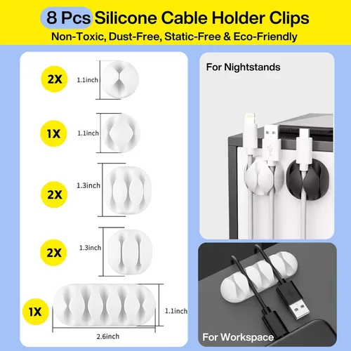 Vista 3 de Kit de gestión de cables [313 piezas], 67 clips adhesivos para cables, organizador de cables de escritorio Topavatop, 22 correas reutilizables