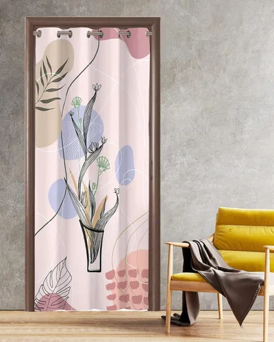 Vista 6 de Cortina opaca bohemia para puerta de 80 pulgadas de largo para dormitorio, con aislamiento térmico, ojales, cortinas opacas con mandala, orquídea