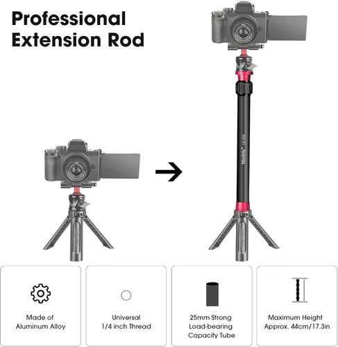 Vista 7 de Manbily Poste de extensión de cardán de aluminio trípode columna central barra de extensión 1/4 "rosca 2 sección tubo para DJI OSMO móvil 2 Zhiyun