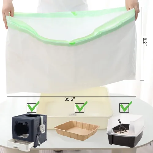 Vista 4 de Vealind 2 juegos de forros de arena para gatos con agujeros, 14 unidades con cordón para arena para gatos, bolsas de basura para caja de arena