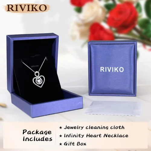 Vista 6 de RIVIKO Collar con símbolo de corazón infinito para mujer, plata de ley 925, delicado dije de corazón de amor para siempre, día de San Valentín, día