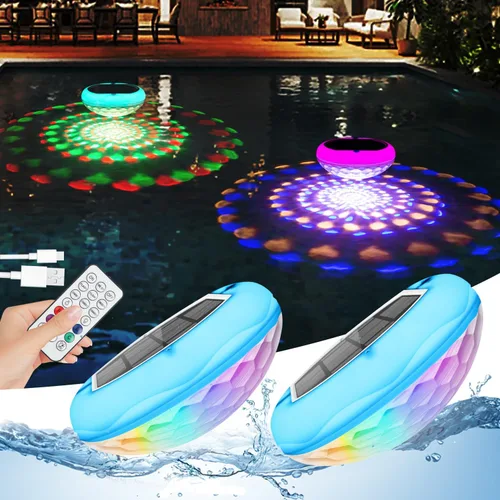 Vista 9 de QOLNBY Luces de Piscina, 2 en 1 Solar USB Recargables Luces Flotantes para Piscina, 6.69 Pulgadas 2600mAh IP68 Impermeable 6 Modos Dinámicos