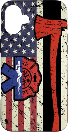 Vista 22 de Funda para iPhone 16 EMT Firefighter American Flag Patriot Paramedic Firefighter