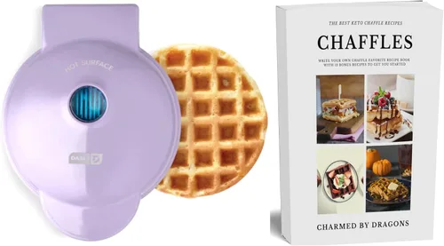 Vista 7 de Dash Mini Waffle Iron de 4 pulgadas con el mejor libro de recetas de chafle Keto y diario de Charmed By Dragons (4 pulgadas MINI AQUA)