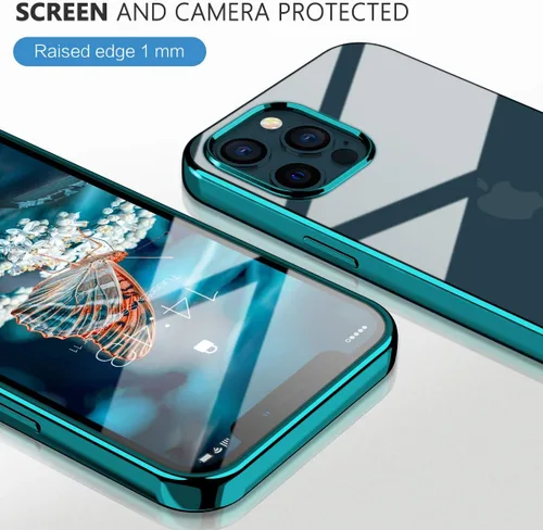 Vista 4 de MILPROX Compatible con iPhone 12 Pro Max (2020), transparente, a prueba de golpes, con borde galvanizado, fundas anti-amarillas, verde pino