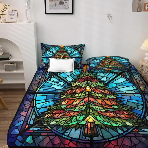 Vista 4 de Sábanas para árbol de Navidad tamaño individual – Sábanas y fundas de almohada de Navidad – 100% microfibra, estampado de alta cantidad de hilos