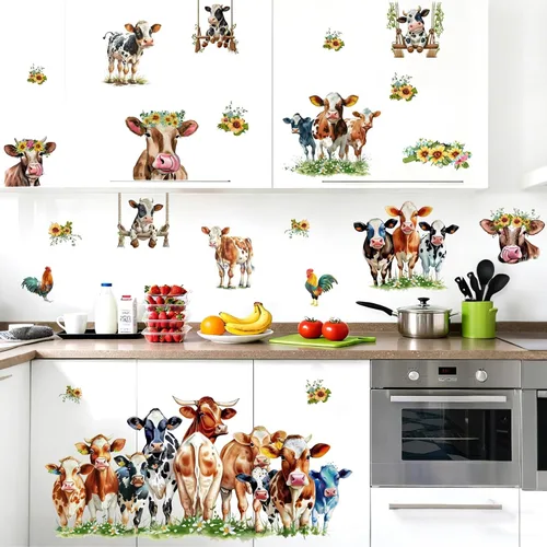 Vista 13 de Calcomanías de pared de animales de granja, mural de granja 3D, calcomanías de granja para despegar y pegar, calcomanías creativas falsas