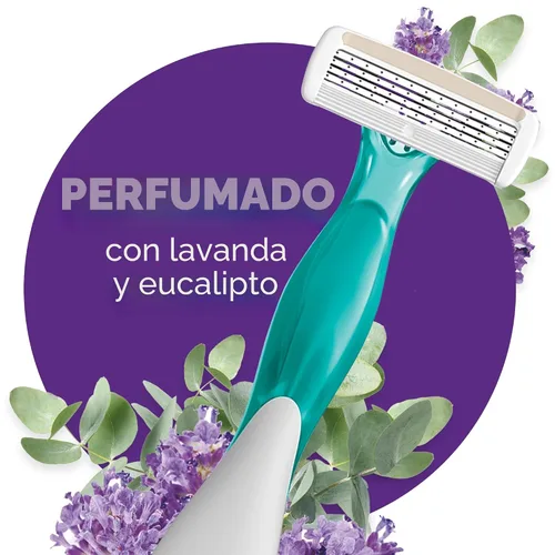Vista 3 de BIC Soleil 4 Escape - Maquinillas de afeitar desechables para mujer con 4 cuchillas, afeitado cómodo, mango perfumado lavanda y eucalipto
