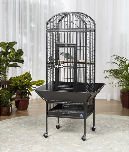 Vista 9 de Prevue Pet Products 34511 Dometop - Jaula para pájaros, pequeña, color negro Powder‑Coated Steel Cage with Wheels, Seed Guards, and Perch, Ideal