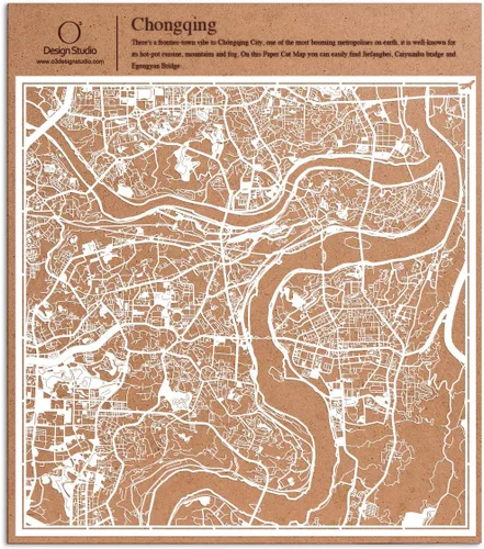 Vista 158 de O3 Design Studio Aberdeen - Mapa de papel cortado en papel blanco de 12 x 12 pulgadas