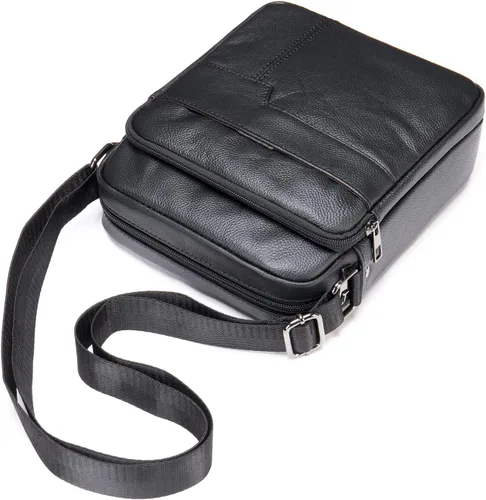 Vista 5 de Hebetag Bolso bandolera de cuero para hombre, bolsa cruzada de viaje para negocios, cartera para teléfono, bolsa de bolsillo, mochila