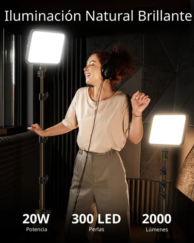 Vista 2 de UBeesize Kit de luz de video LED, iluminación de fotografía, luces de estudio de 13 pulgadas con soporte de trípode de 65 pulgadas y soportes